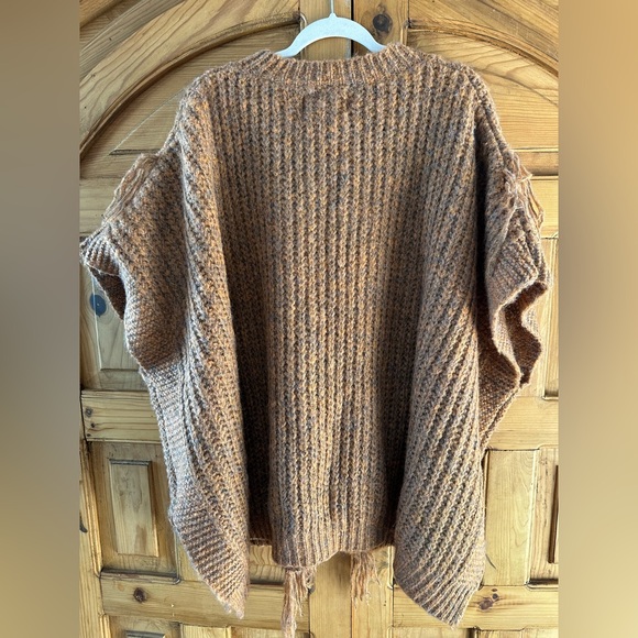 Anthropologie Marled Fringe Chunky Knit Poncho size OS one size - Picture 4 of 12